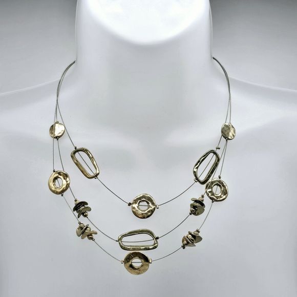 Chico's Station Necklace Open Charm Gold Tone Multi Strand Statement Jewelry - Picture 2 of 8